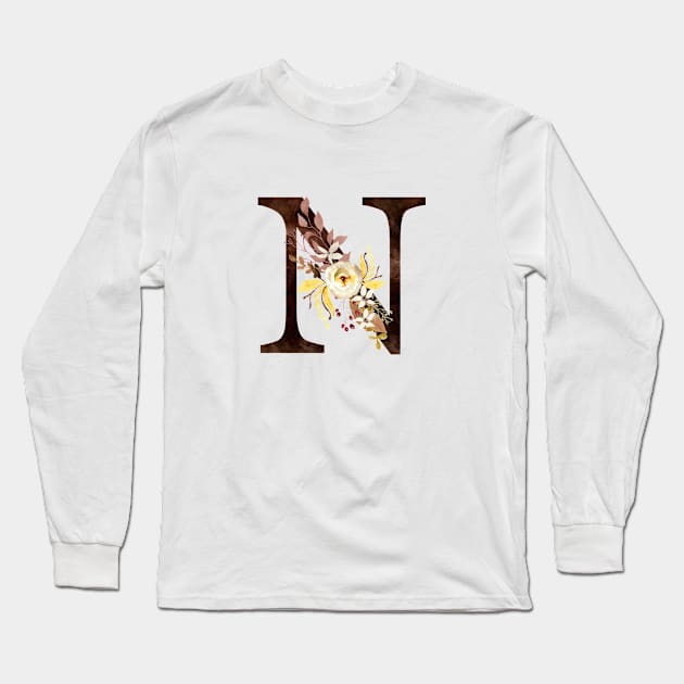 Floral Monogram N Lovely Autumn Foliage Long Sleeve T-Shirt by floralmonogram